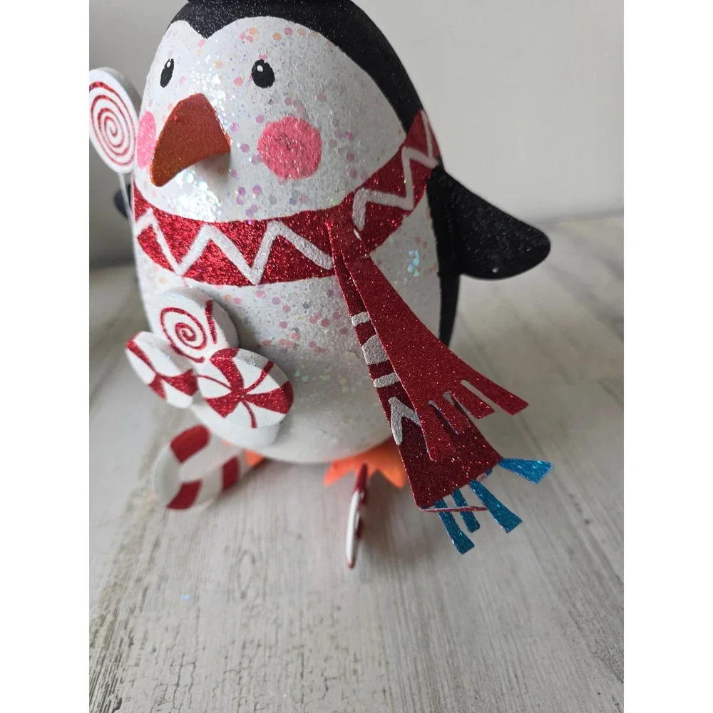 Vintage‎ Pier 1 penguin glitter skates metal lollipop decor scarf sparkle